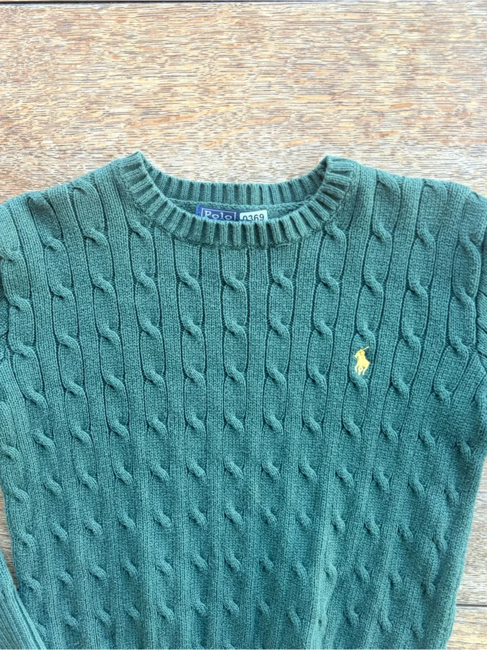 Polo by Ralph Lauren Green Cable-Knit Crewneck Sweater Youth Size Small 0369